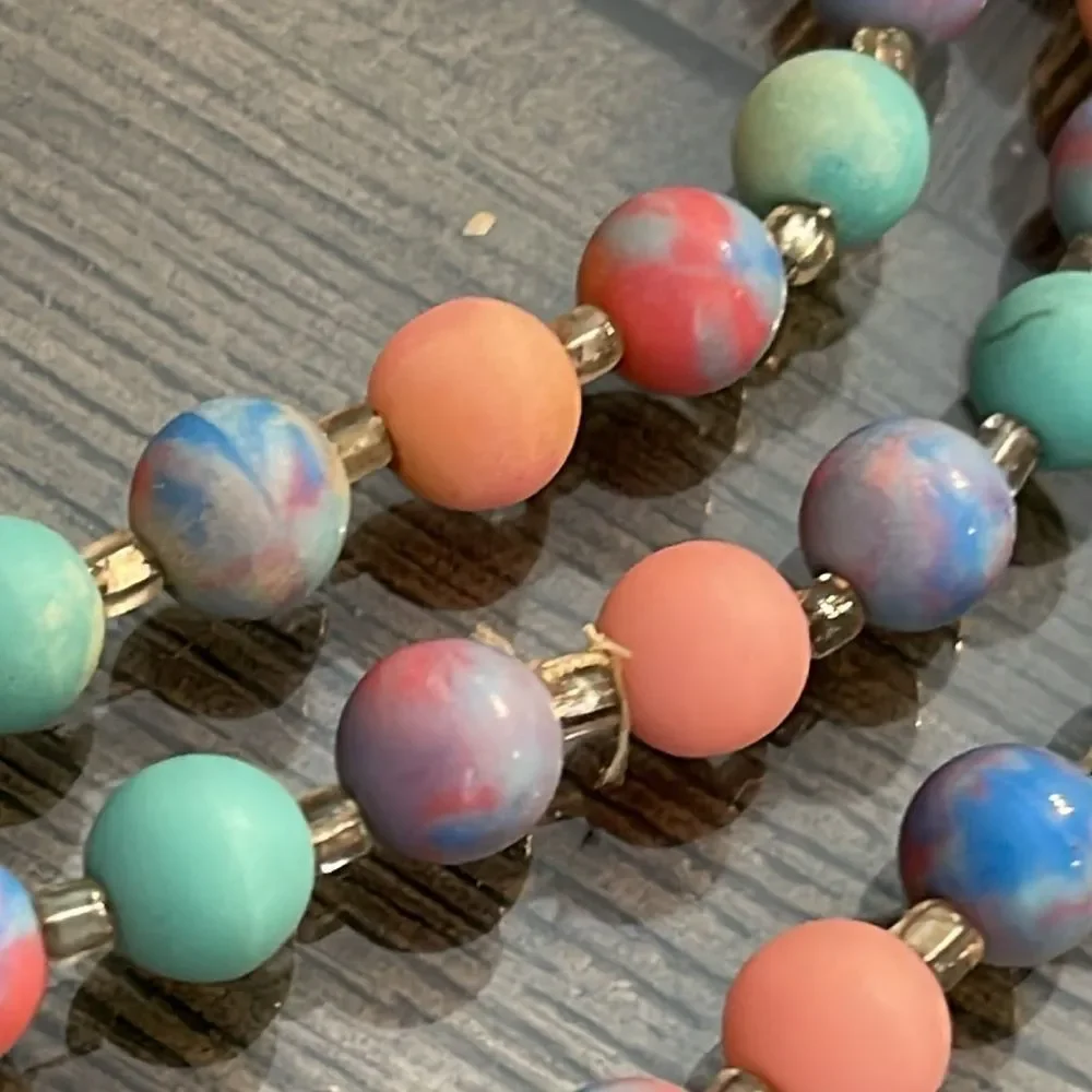 Vintage Japan Three Strand Pastel Candy Colored Beaded Necklace